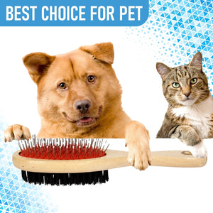 Double-Sided Wooden Pet Grooming Brush | Bristle & Pin Brush for Dogs & Cats