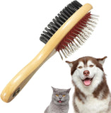 Double-Sided Wooden Pet Grooming Brush | Bristle & Pin Brush for Dogs & Cats