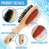 Double-Sided Wooden Pet Grooming Brush | Bristle & Pin Brush for Dogs & Cats