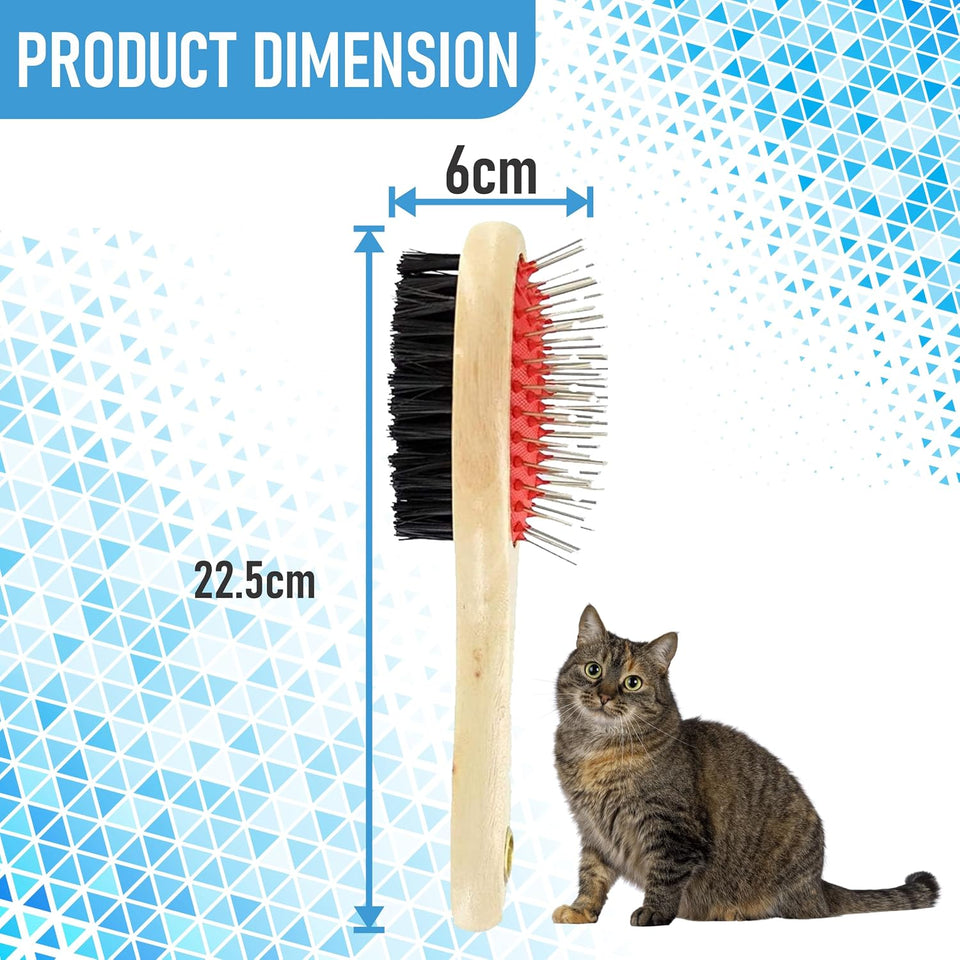 Double-Sided Wooden Pet Grooming Brush | Bristle & Pin Brush for Dogs & Cats