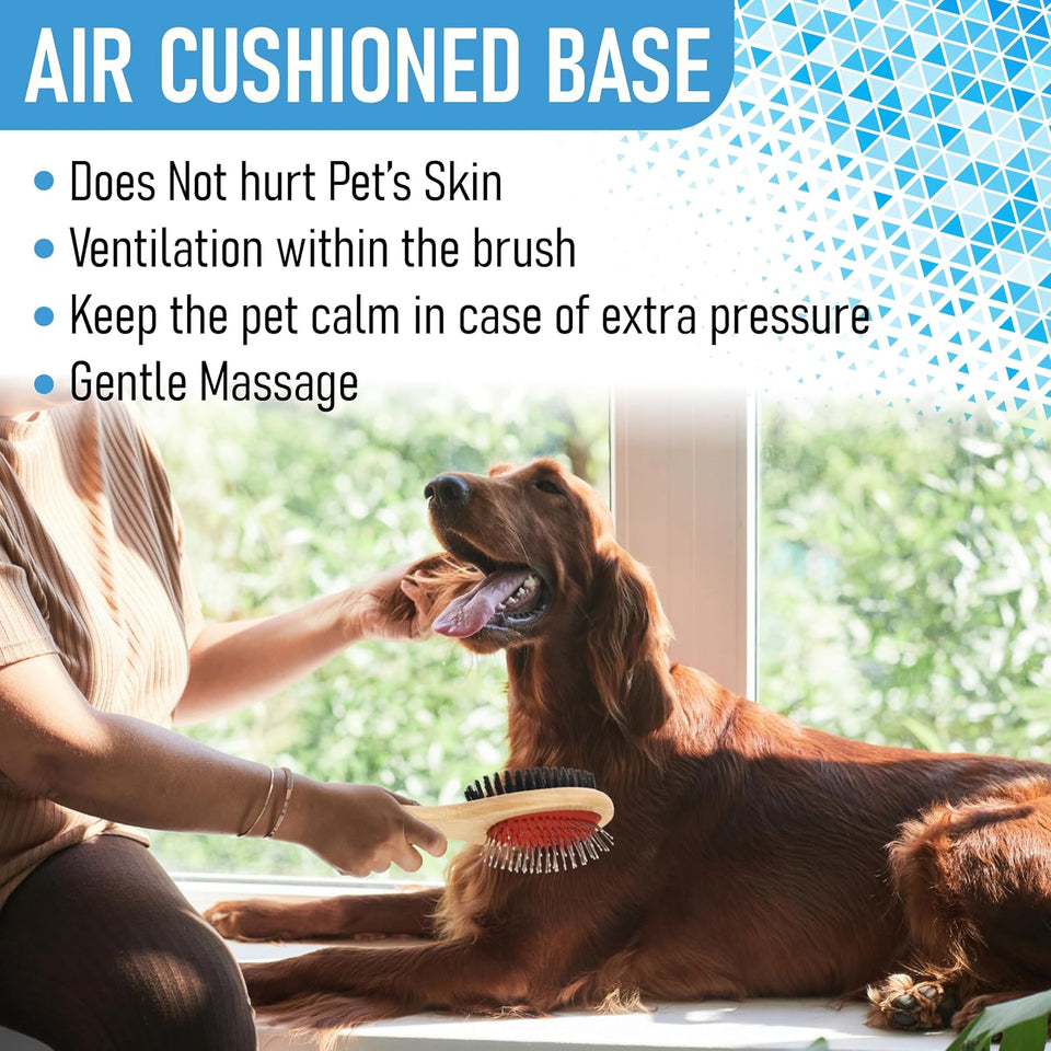 Double-Sided Wooden Pet Grooming Brush | Bristle & Pin Brush for Dogs & Cats